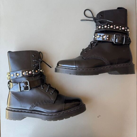 Dr Martens Swarovski Crystal Strap Boot Womens 8 Black Rare Limited Edition - Picture 7 of 16